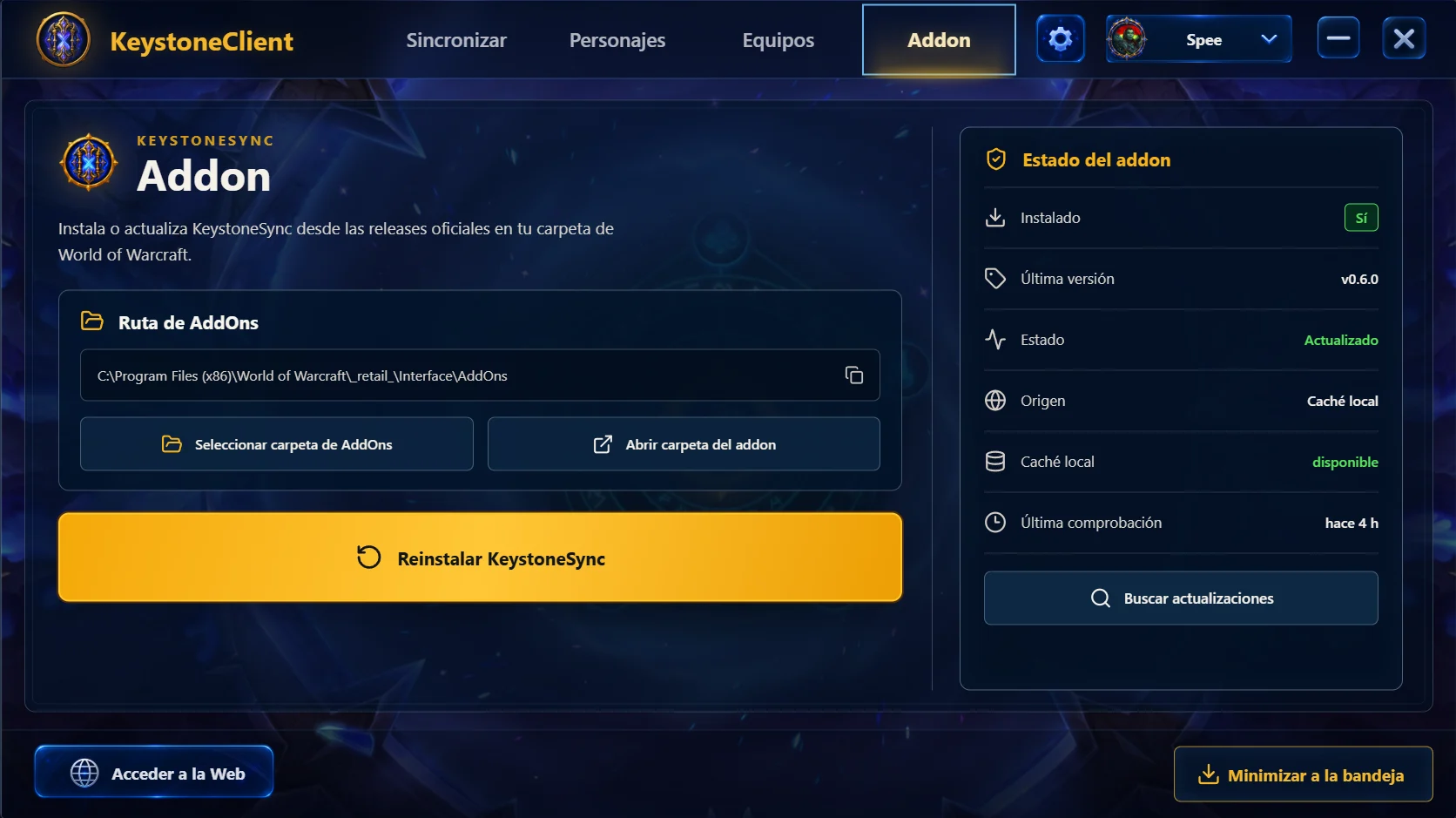 Estado del addon en el cliente KeystoneSync