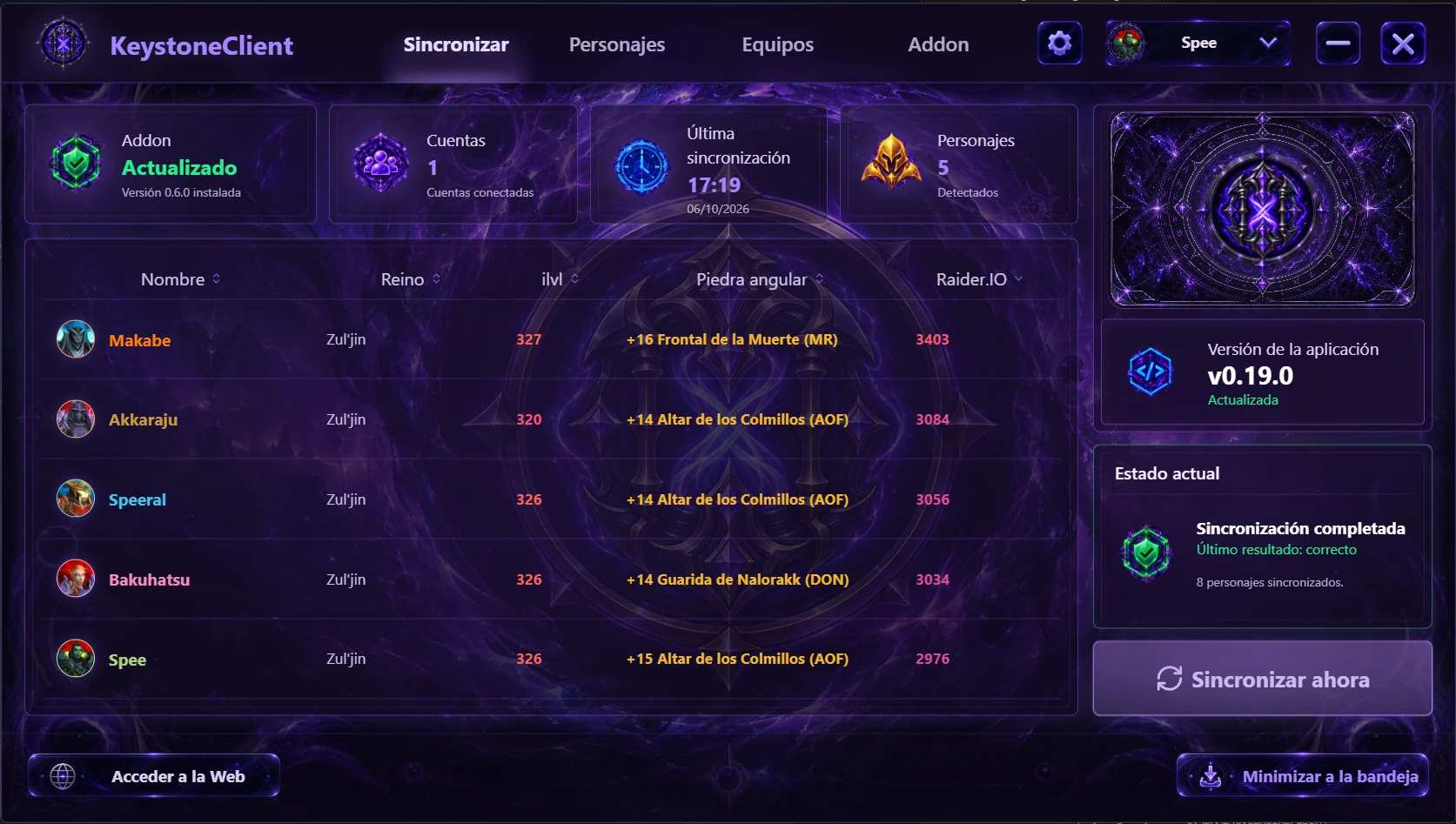 Cliente KeystoneSync con el tema Void