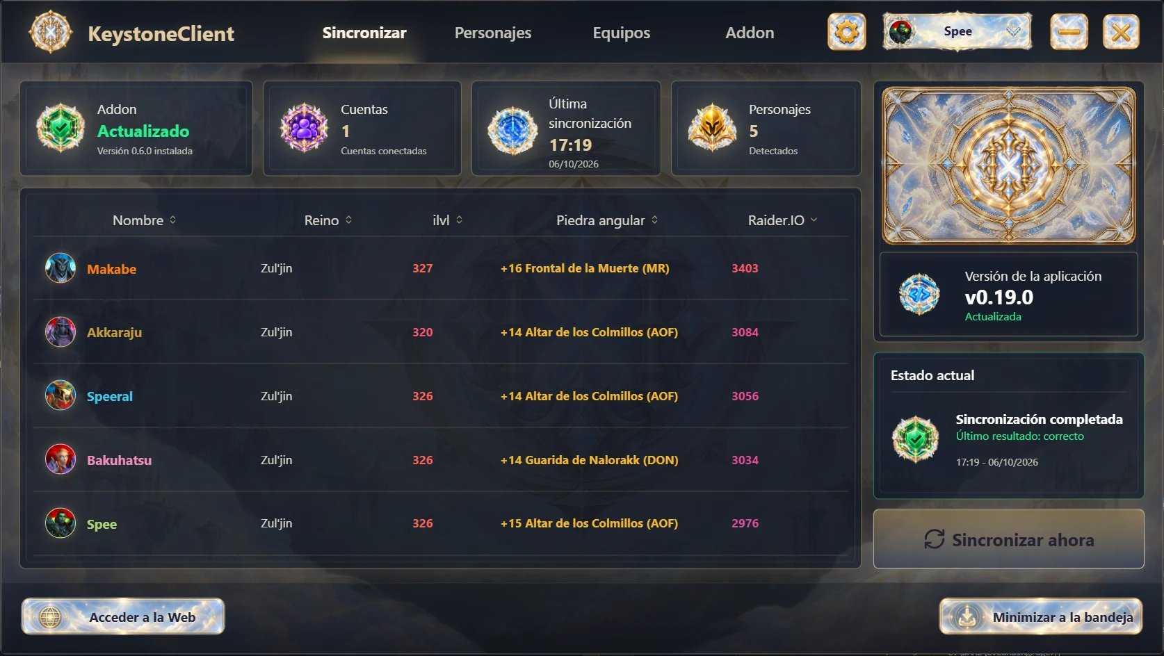Cliente KeystoneSync con el tema Heaven